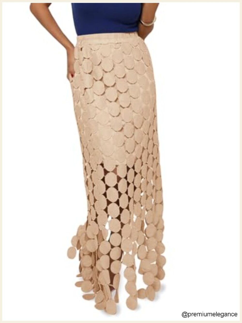 Boho Fringe Maxi Skirt Hollow Out High Waisted Summer Long Skirt